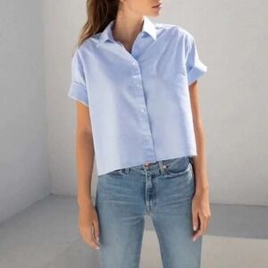 AYR - 'The Book Club'  Oxford Blue Cropped Button Down Shirt Womens XL, NWT